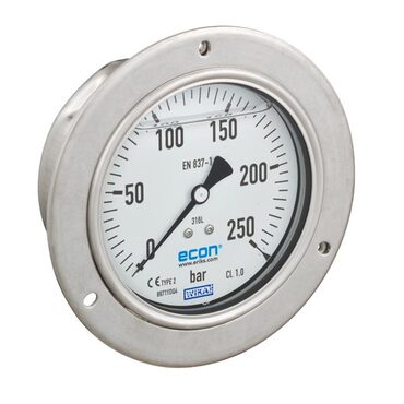 Bourdon tube pressure gauge Type 1380 rear connection stainless steel front flange
